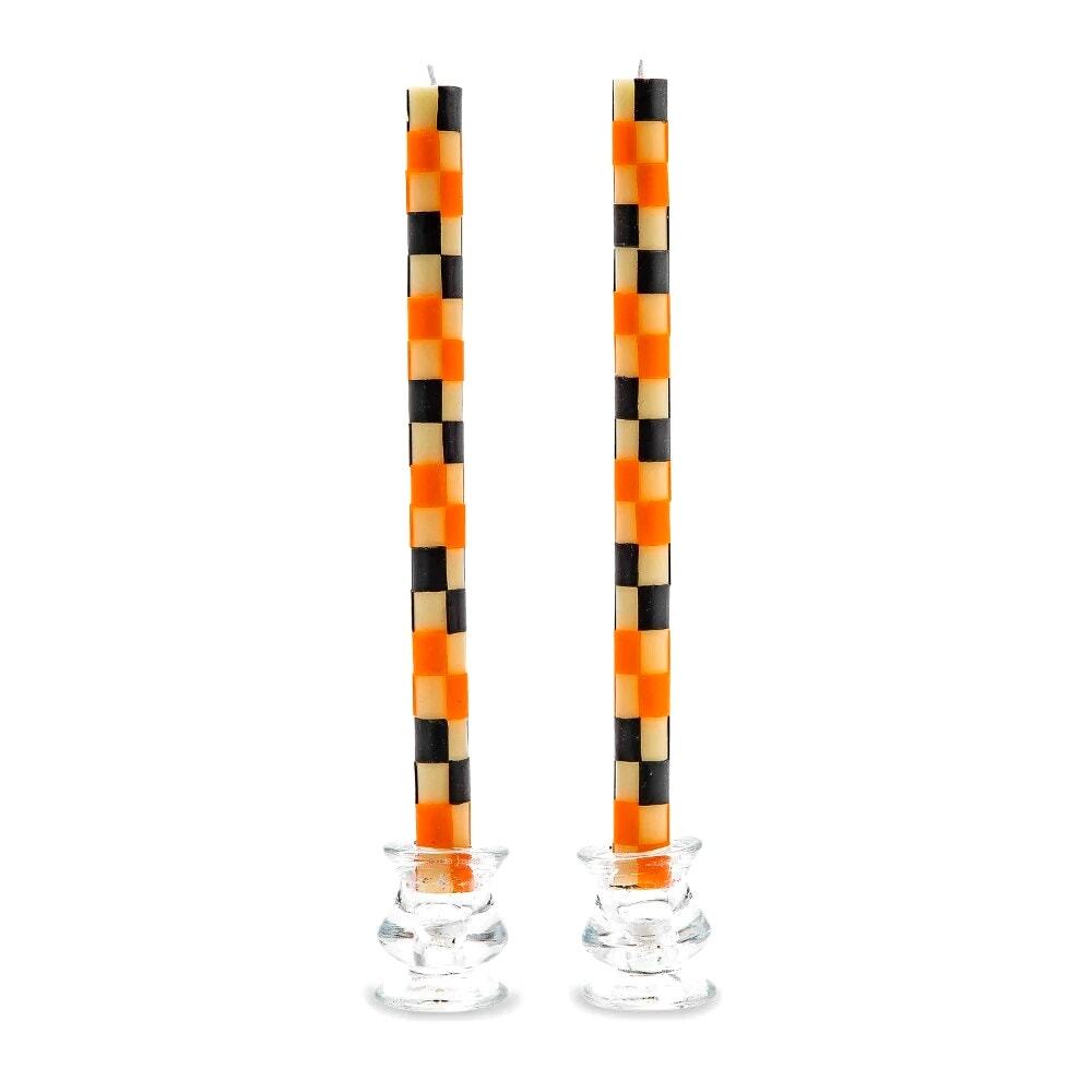 NEW MacKenzie-Childs Check Dinner Candles Black & Orange Set of 2
